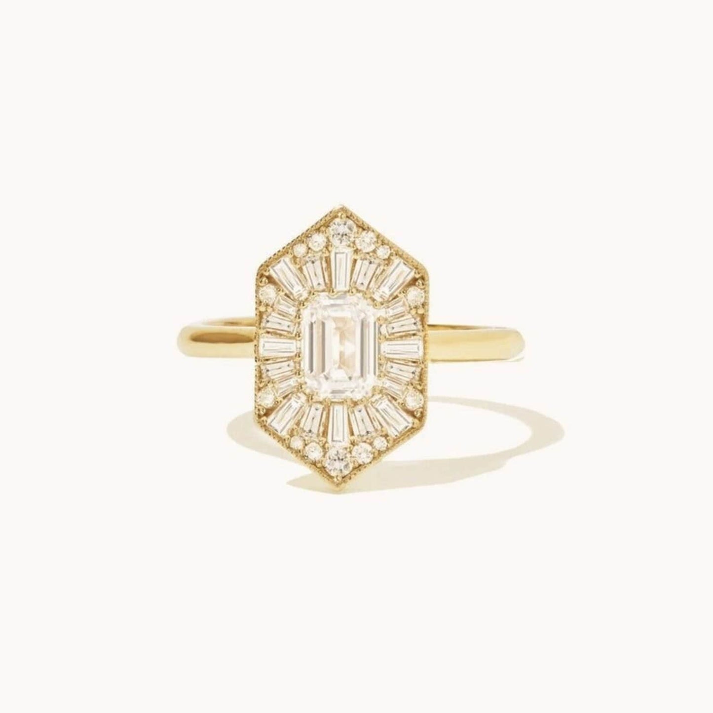2.0 Ct Emerald Cut & Baguette Solitaire Engagement Ring | Art Deco Gold & Silver