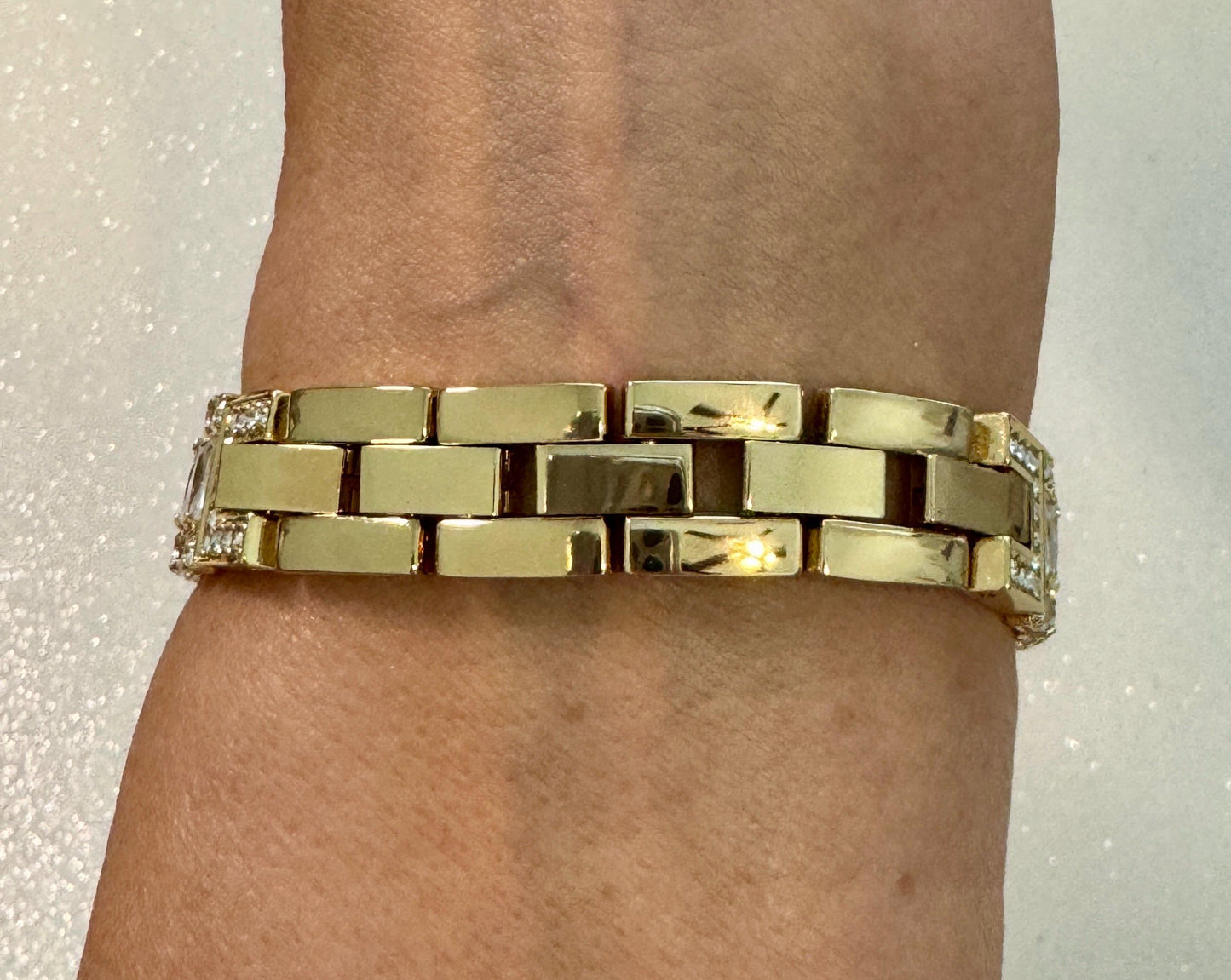 Moissanite Diamond Apple Watch Band & 14K Yellow Gold-Bezel Set – Luxury Women's Apple Watch Case Cover for Series 7, 8, 9