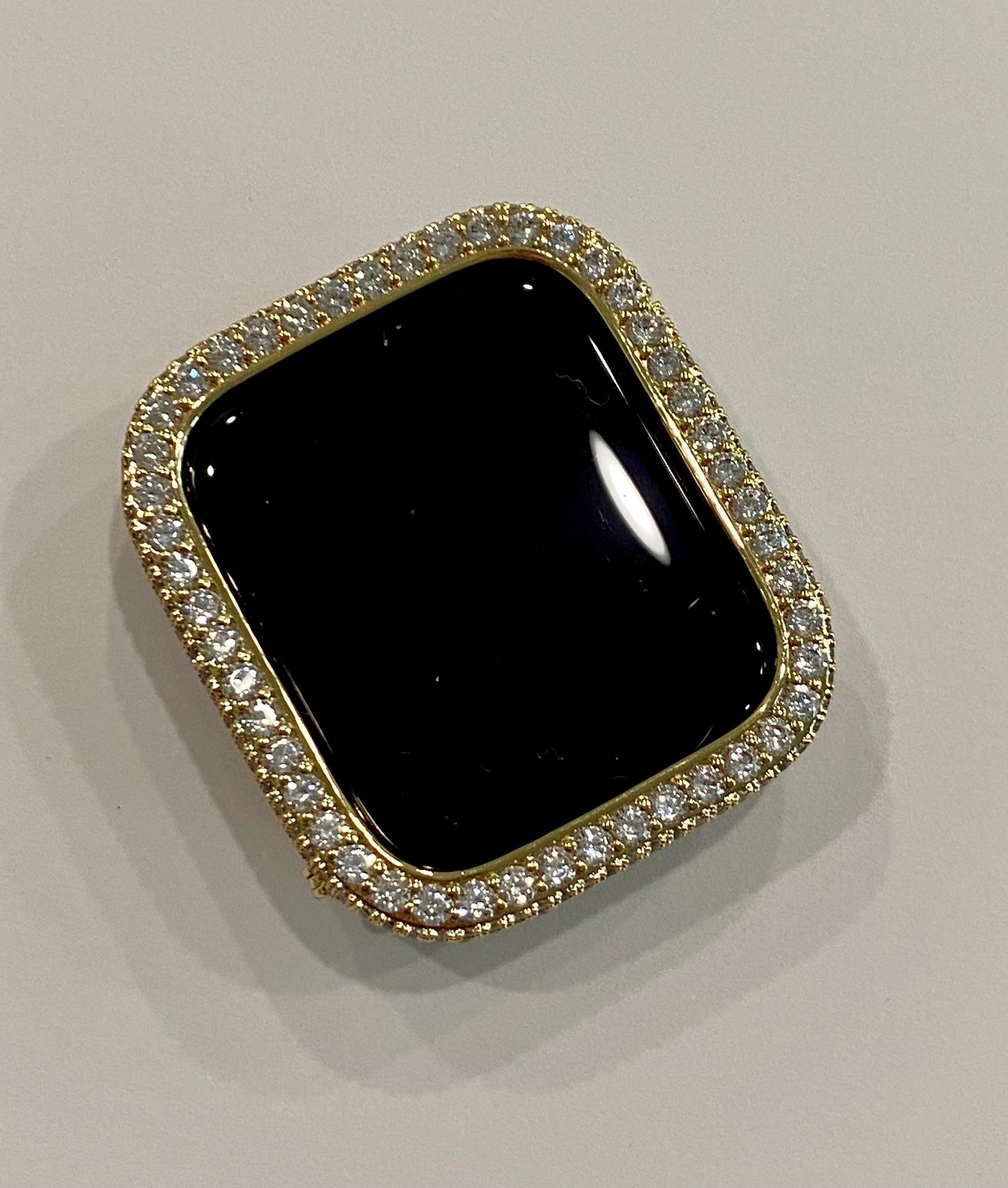 Moissanite Diamond Apple Watch Band & 14K Yellow Gold-Bezel Set – Luxury Women's Apple Watch Case Cover for Series 7, 8, 9