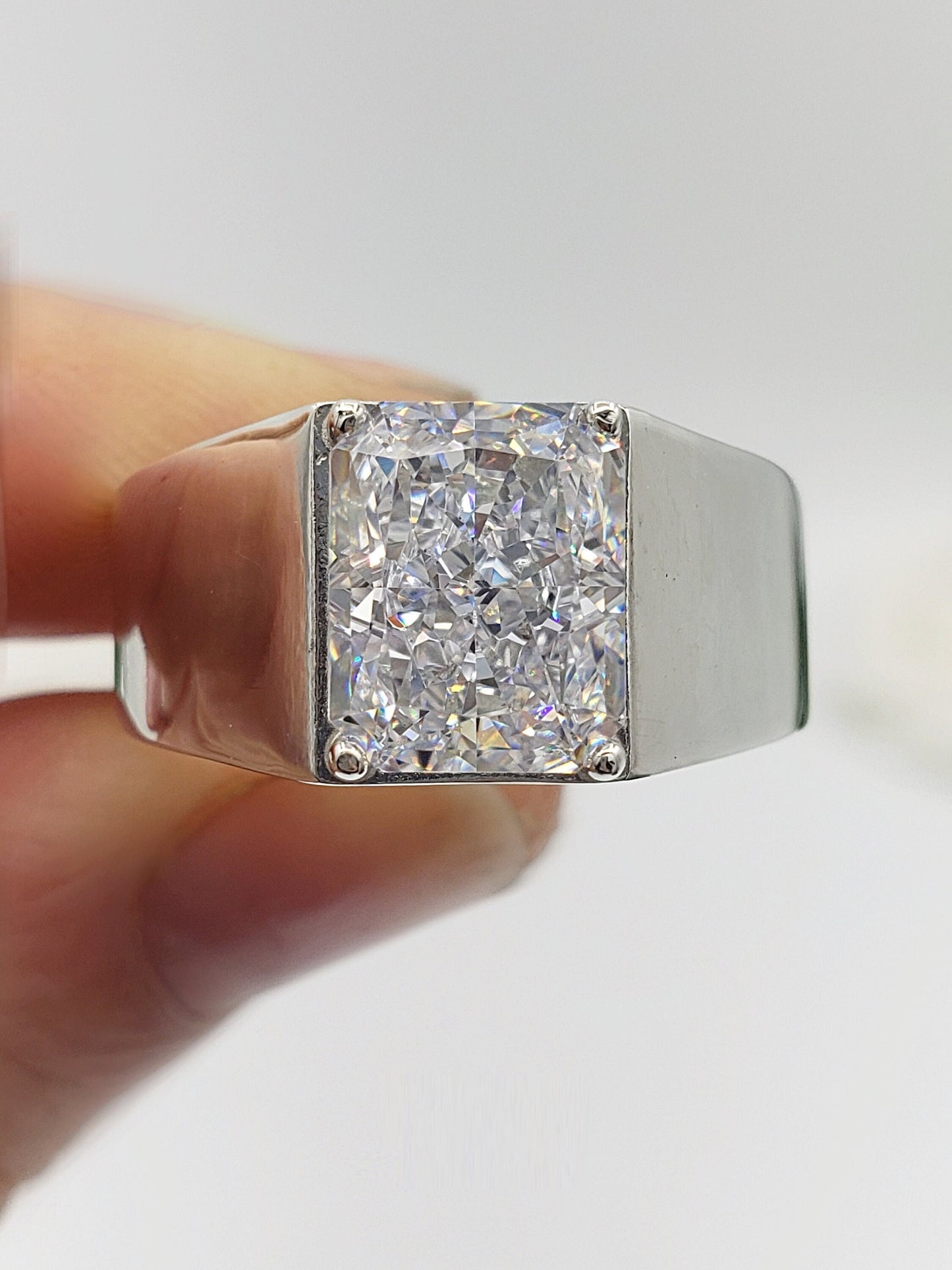 Men's Radiant Cut Crushed 3.50 Ct Ring | Wide Band Statement Ring in 18K Gold & 925 Sterling Silve