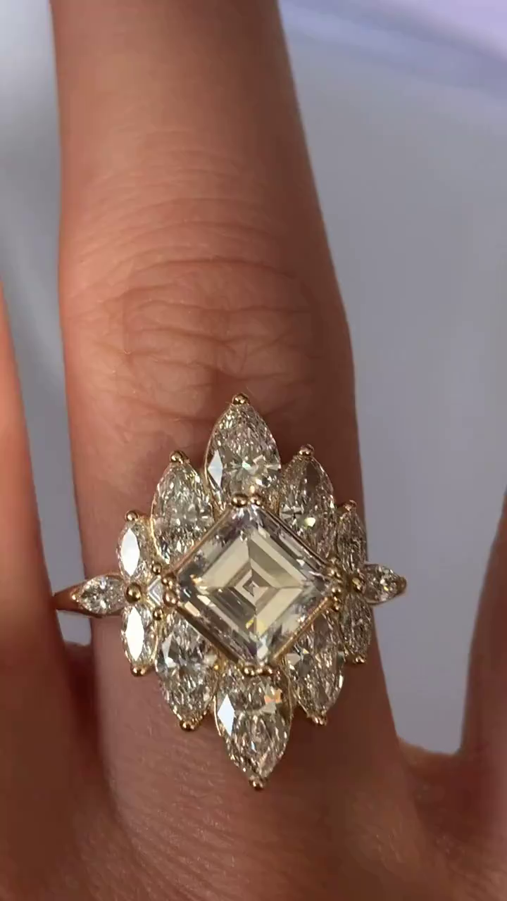 Princess Elegance: 3.0 Ct. Princess Cut Women's Engagement Ring | Prong Set Solitaire with Marquise Cut Side Stones | 925 Silver & Gold
