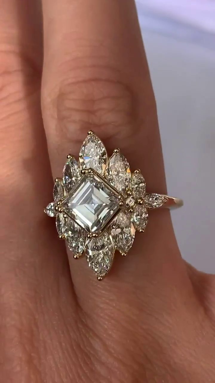 Princess Elegance: 3.0 Ct. Princess Cut Women's Engagement Ring | Prong Set Solitaire with Marquise Cut Side Stones | 925 Silver & Gold