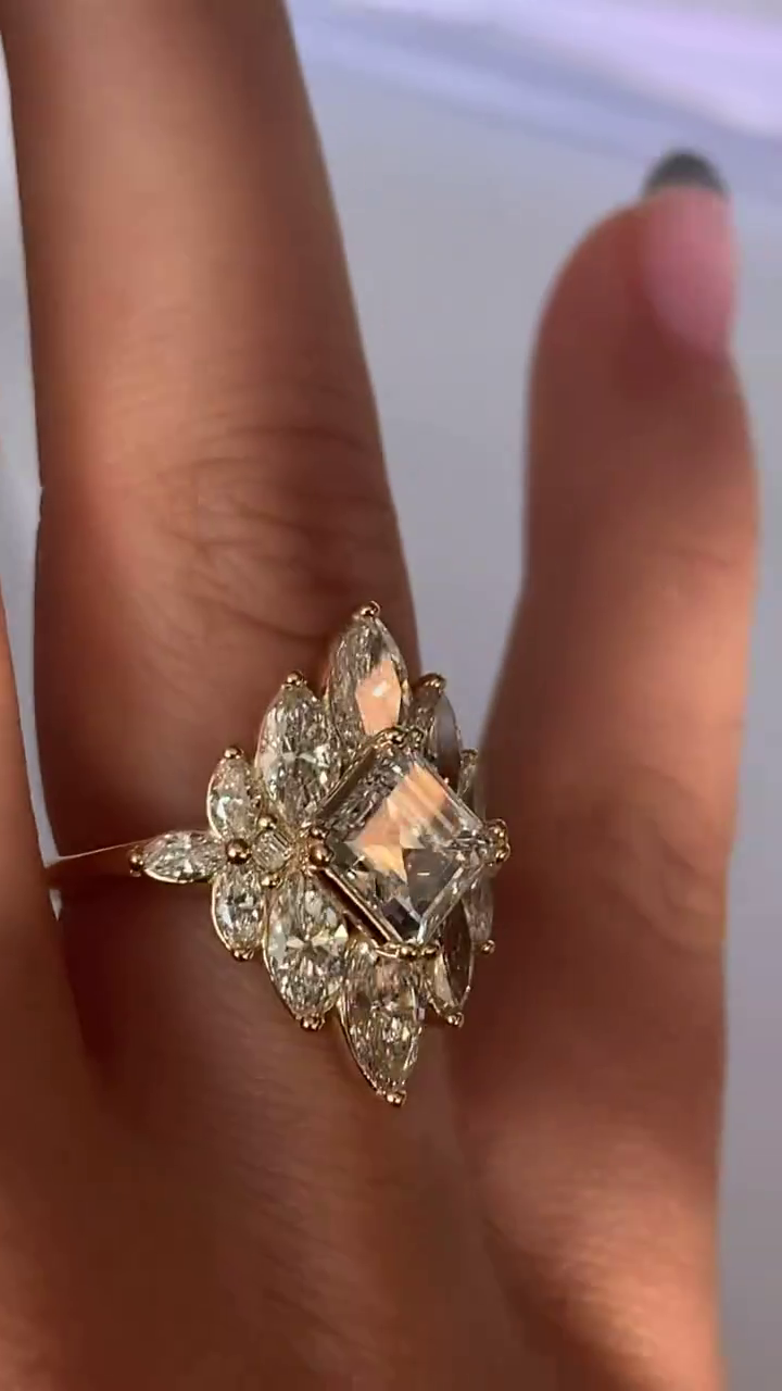 Princess Elegance: 3.0 Ct. Princess Cut Women's Engagement Ring | Prong Set Solitaire with Marquise Cut Side Stones | 925 Silver & Gold
