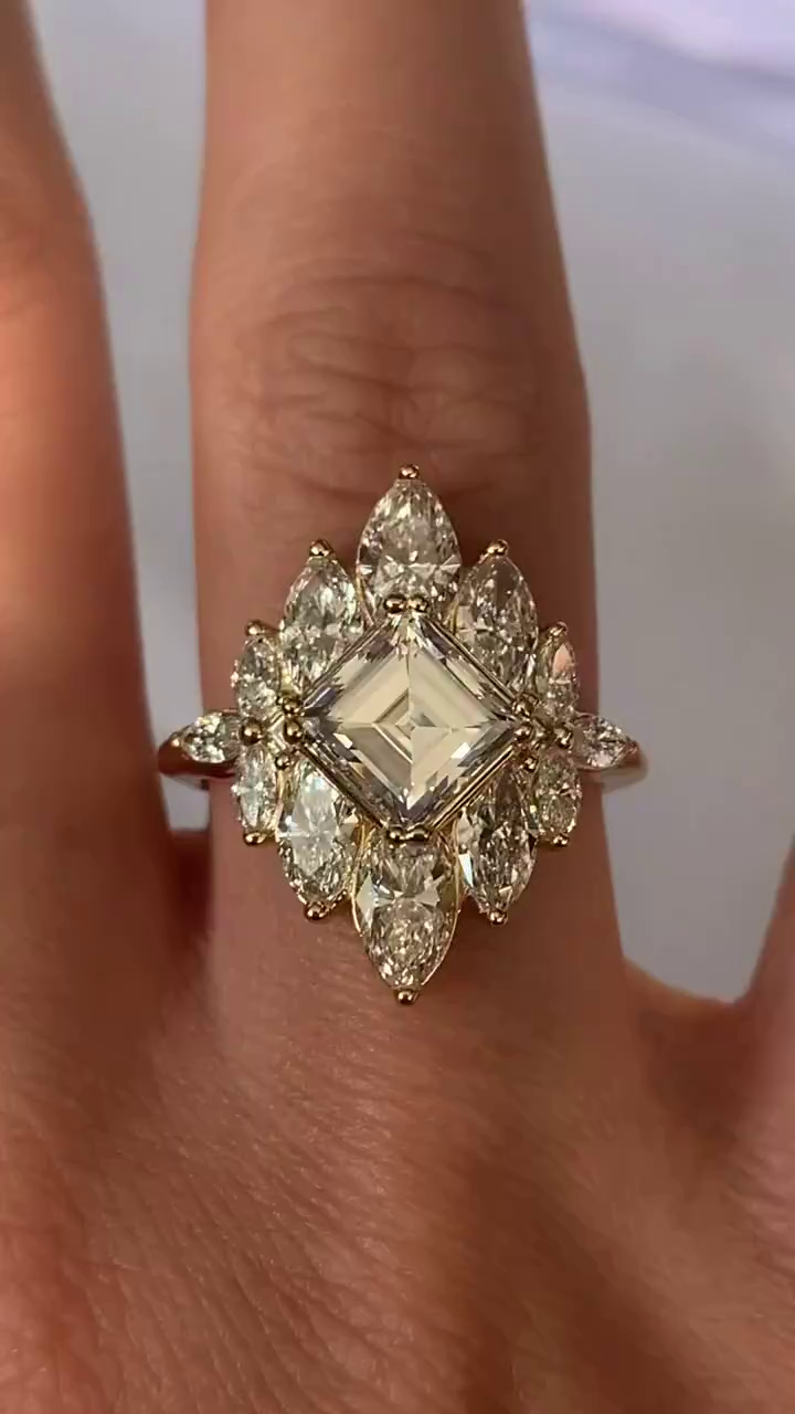 Princess Elegance: 3.0 Ct. Princess Cut Women's Engagement Ring | Prong Set Solitaire with Marquise Cut Side Stones | 925 Silver & Gold