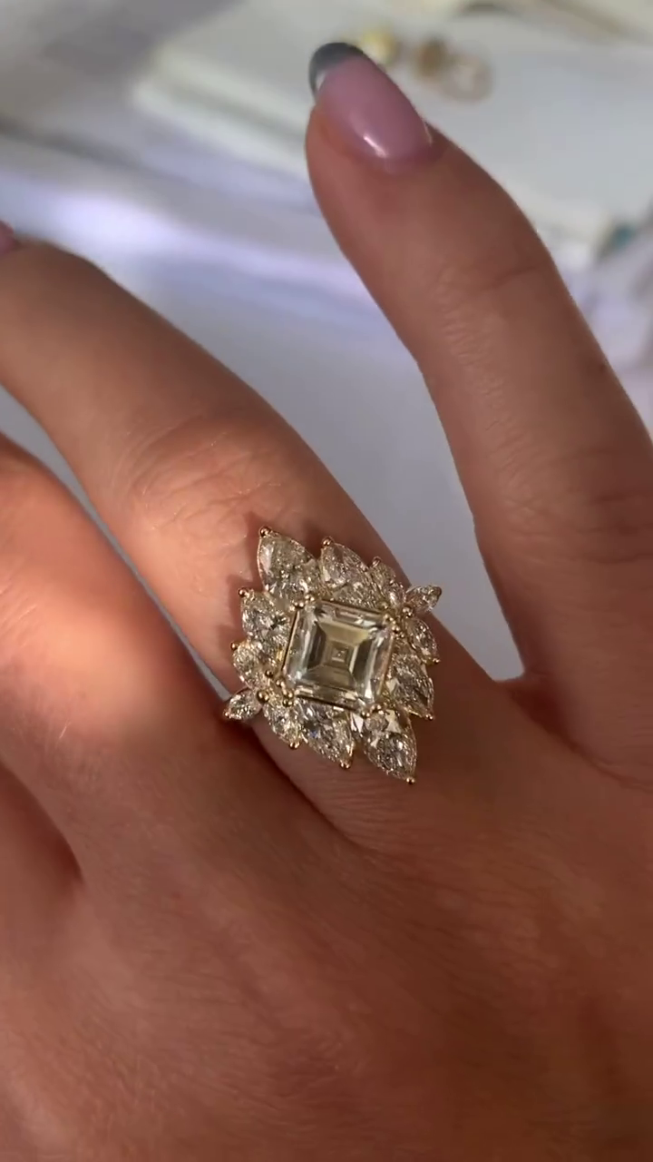 Princess Elegance: 3.0 Ct. Princess Cut Women's Engagement Ring | Prong Set Solitaire with Marquise Cut Side Stones | 925 Silver & Gold