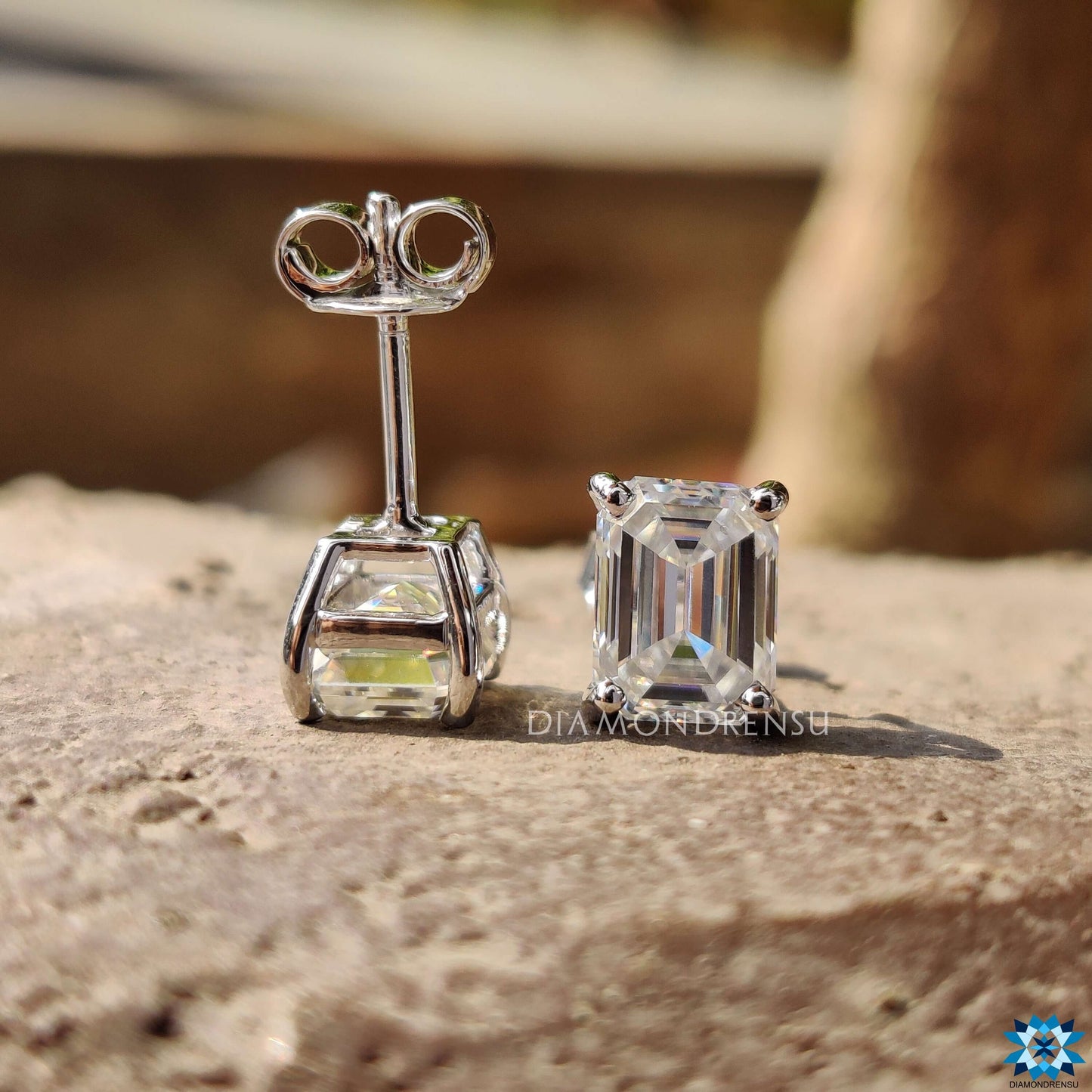 Customizable Stud Earrings 1.0 to 5.0 Carats | Emerald Cut Sterling Silver & Gold