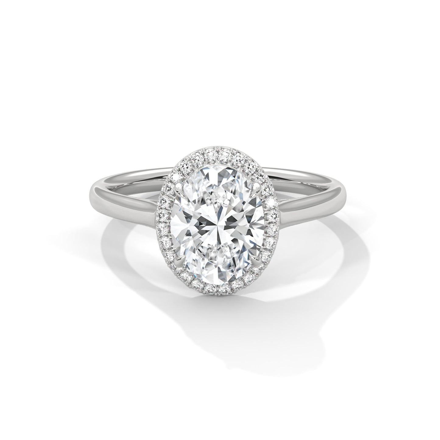 Oval Moissanite Halo Engagement Ring in Yellow Gold – Diamond Accent