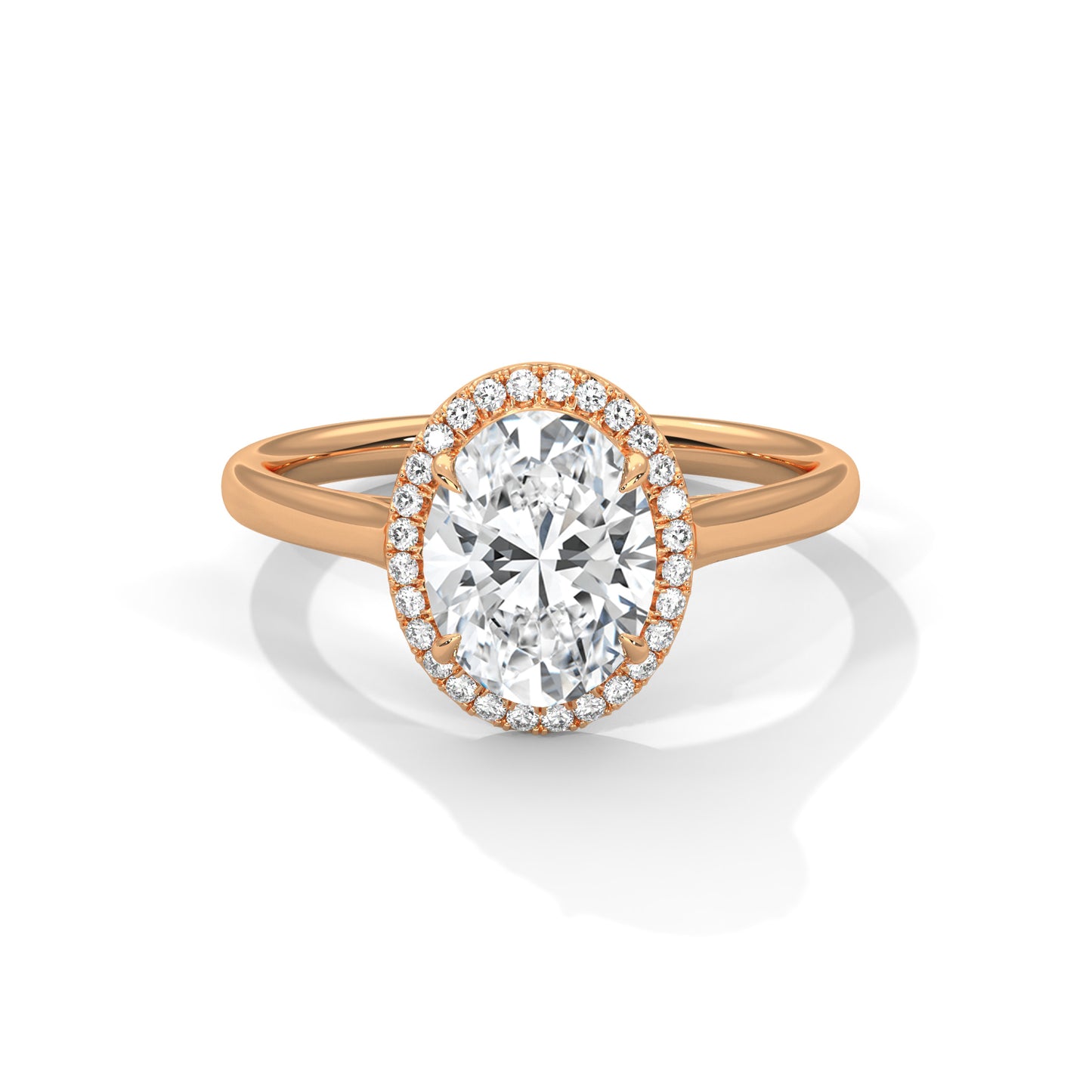 Oval Moissanite Halo Engagement Ring in Yellow Gold – Diamond Accent