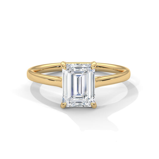 Emerald Cut Moissanite Solitaire Engagement Ring in 14K Yellow Gold