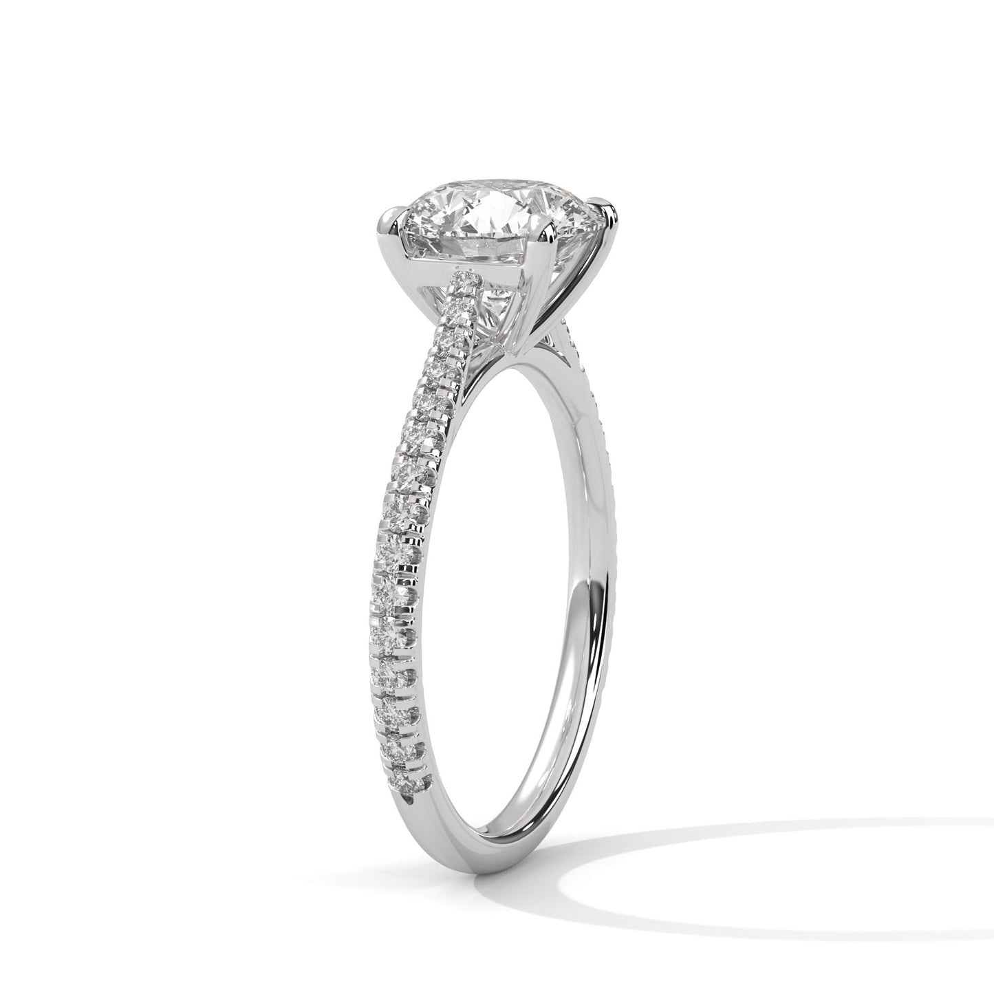 Round Cut Moissanite Engagement Ring with Yellow Gold Pavé Band | Classic Solitaire Ring