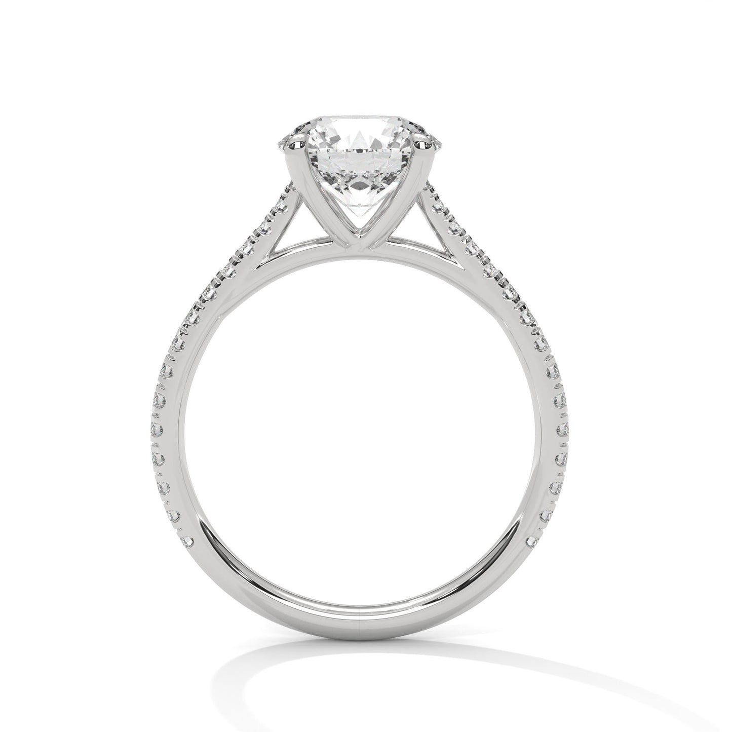 Round Cut Moissanite Engagement Ring with Yellow Gold Pavé Band | Classic Solitaire Ring
