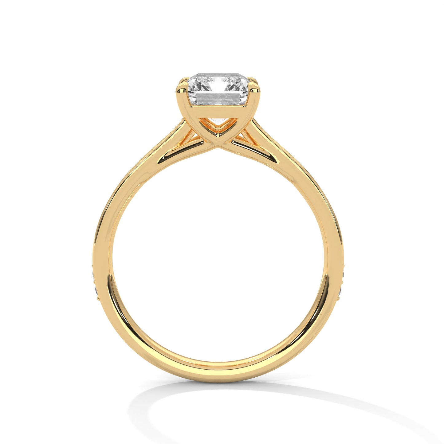 Emerald Cut Moissanite Engagement Ring with Pave Band in Yellow Gold