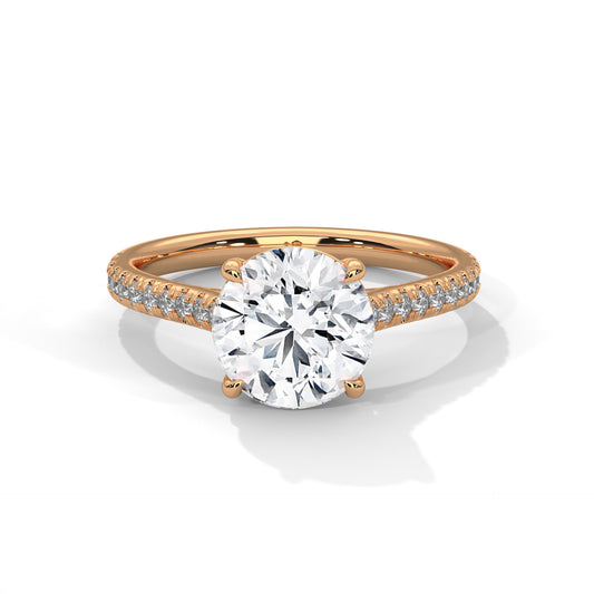 Round Cut Moissanite Engagement Ring – Rose Gold Pave Band Bridal Ring