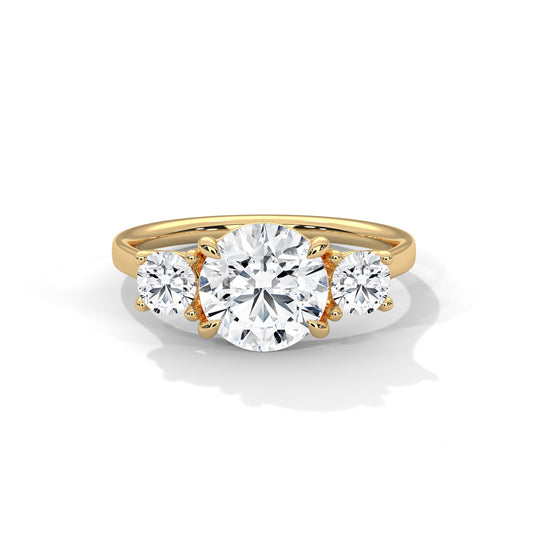 Three Stone Moissanite Engagement Ring – Round Cut Trio Design in 14K Yellow Gold