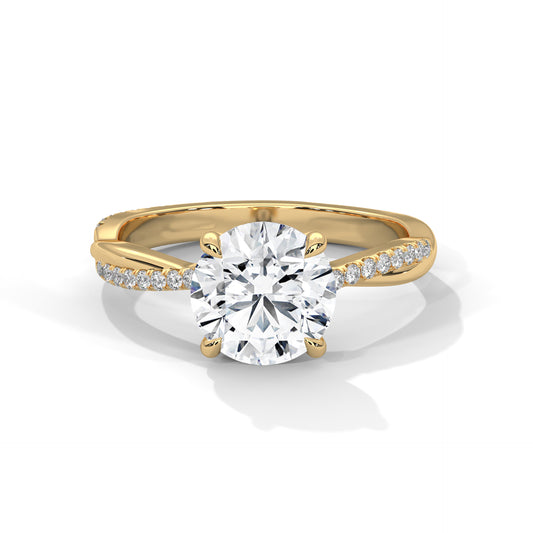 14K Rose Gold Pavé Solitaire Engagement Ring – Round Cut Moissanite Proposal Ring
