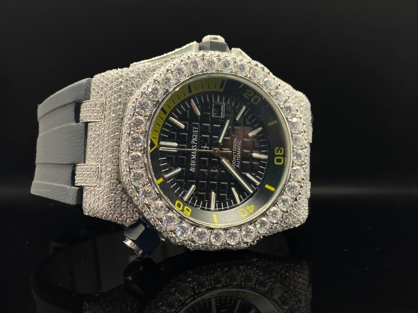 Luxury Moissanite Diamond Watch | Premium Quality, Diamond-Studded, Rubber Strap Watch