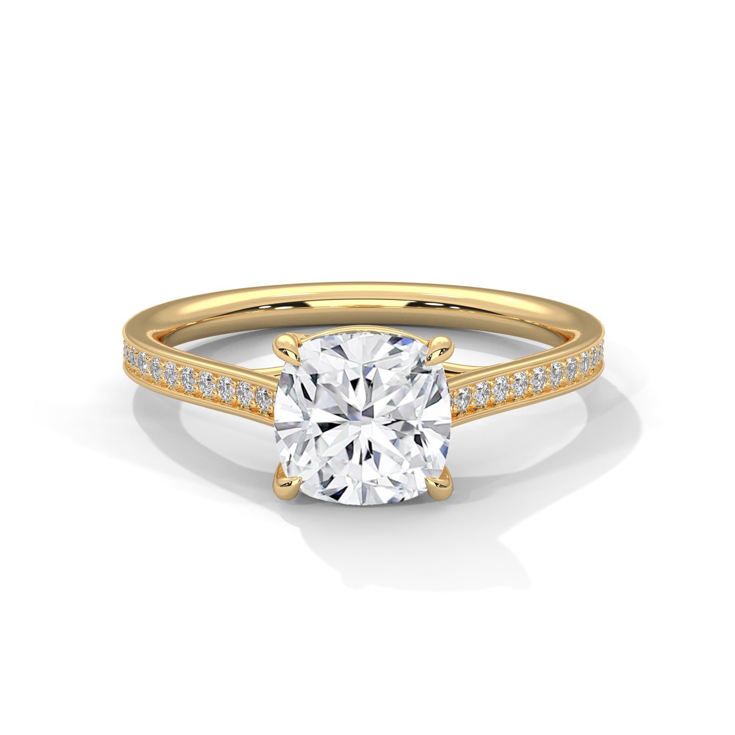 Cushion Cut Moissanite Engagement Ring – Rose Gold Pave Band, Elegant Bridal Jewelry