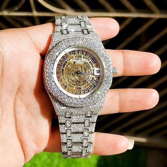 Fully Iced Out AP Watch – Round Dial Moissanite Diamond Custom Timepiece | Luxury Men's Watch