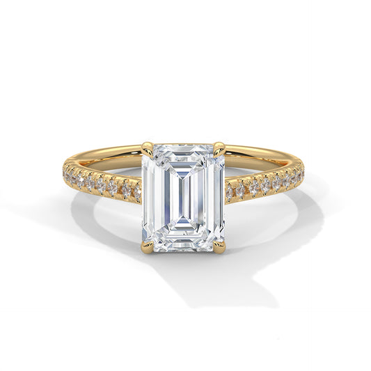 Emerald Cut Moissanite Engagement Ring – Rose Gold Pave Band, Elegant Solitaire Bridal Ring