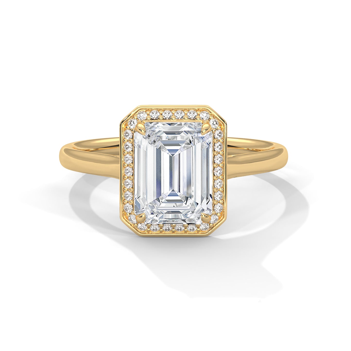 Emerald Cut Moissanite Halo Engagement Ring – White Gold Vintage Bridal Ring