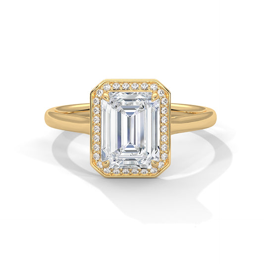 Emerald Cut Moissanite Halo Engagement Ring – White Gold Vintage Bridal Ring