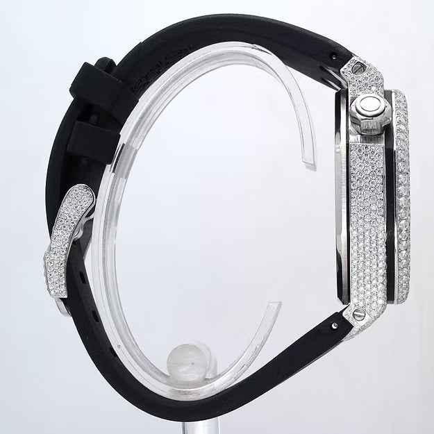 Luxury Black Rubber Strap Watch – Iced Out VVS Moissanite Diamond Automatic Mechanical Outdoor Timepiece for Men
