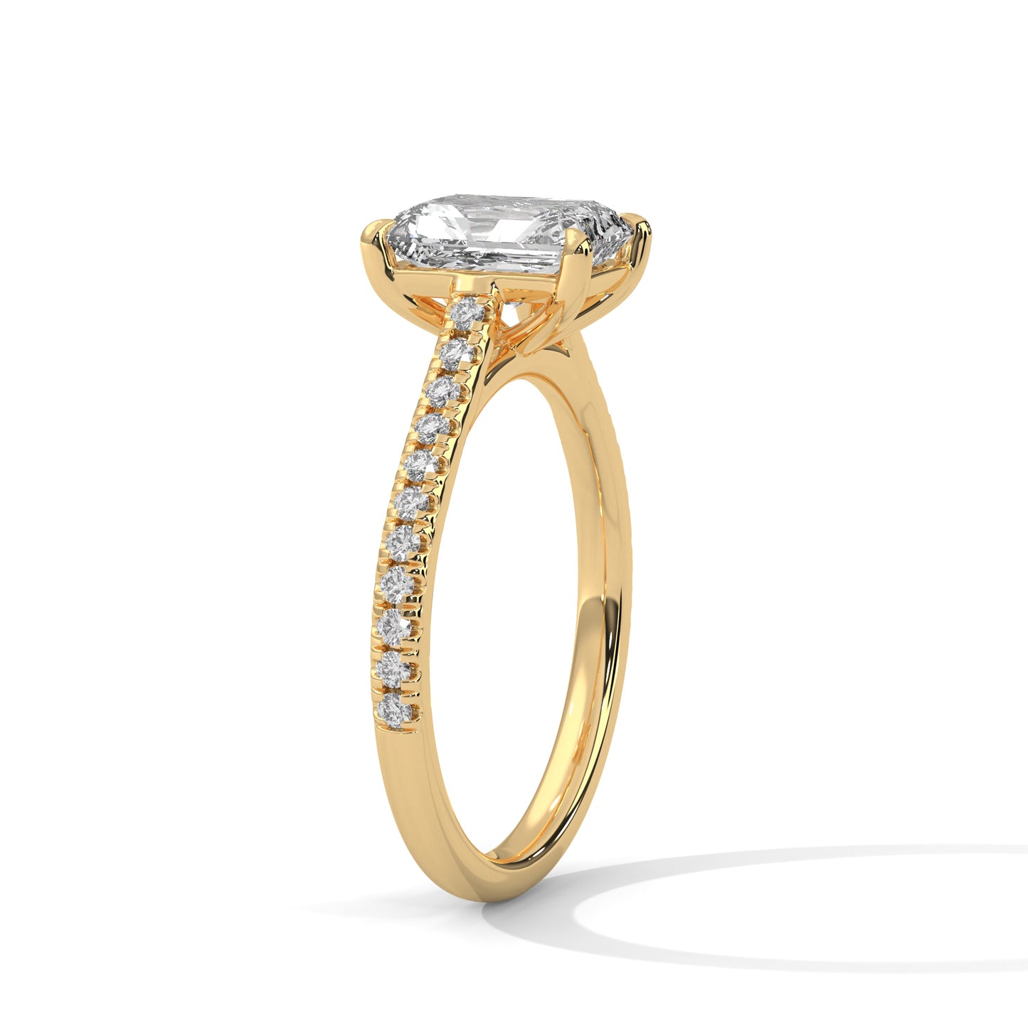 Emerald Cut Moissanite Engagement Ring – Rose Gold Pave Band, Elegant Solitaire Bridal Ring