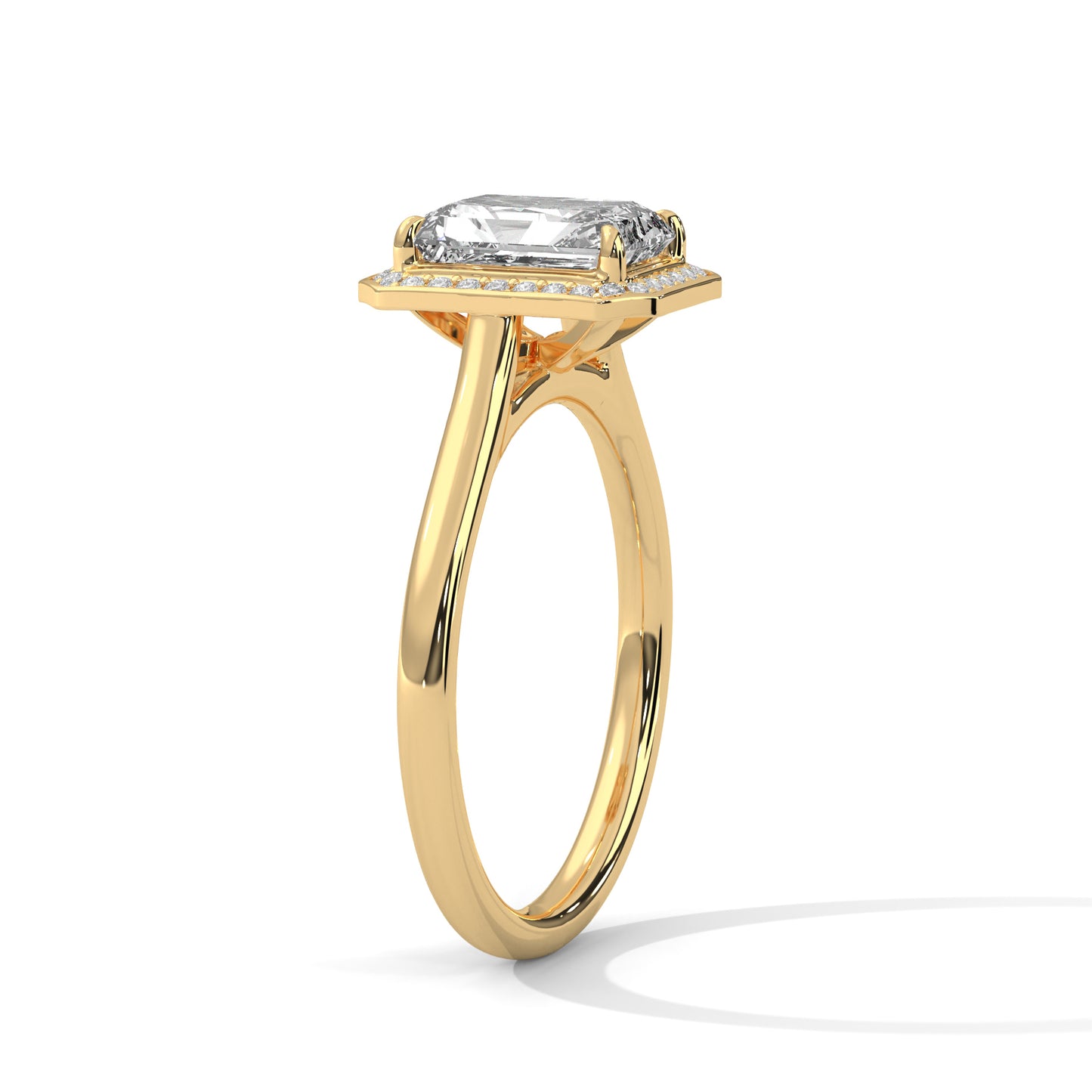 Emerald Cut Moissanite Halo Engagement Ring – White Gold Vintage Bridal Ring