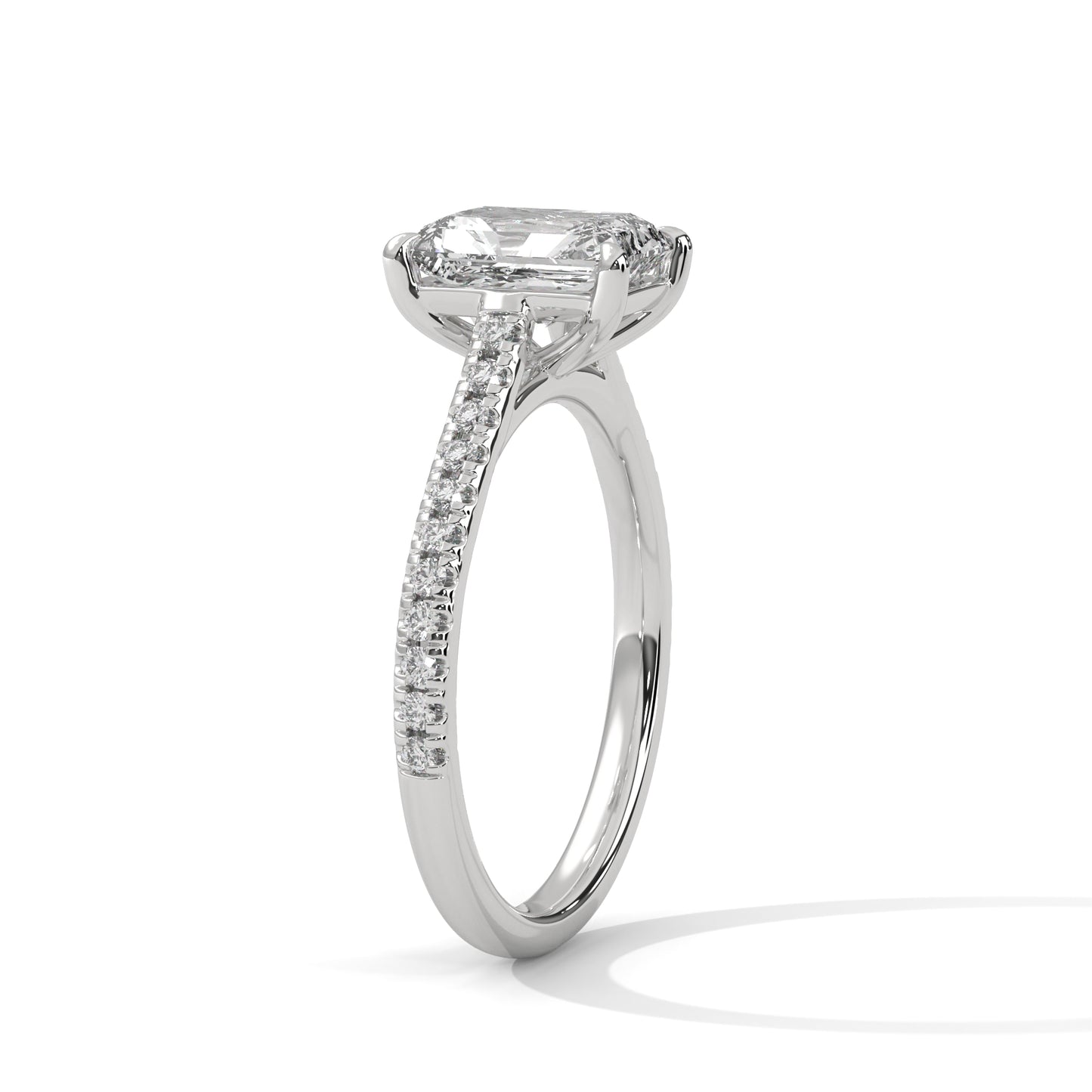 Emerald Cut Moissanite Engagement Ring – Rose Gold Pave Band, Elegant Solitaire Bridal Ring
