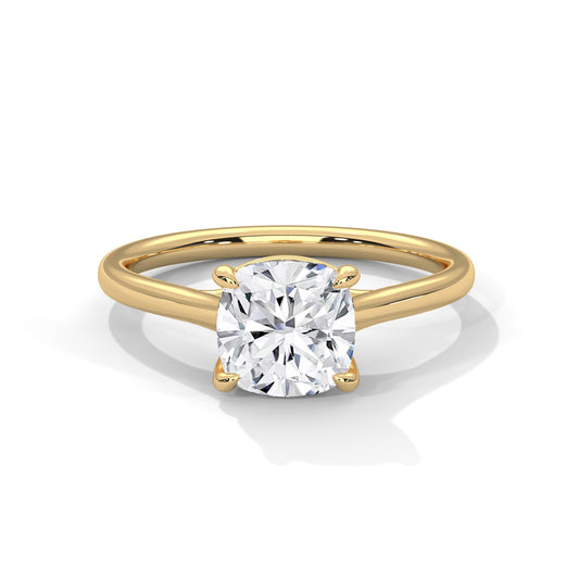 Cushion Cut Moissanite Solitaire Engagement Ring – 14K Yellow Gold Classic Bridal Jewelry