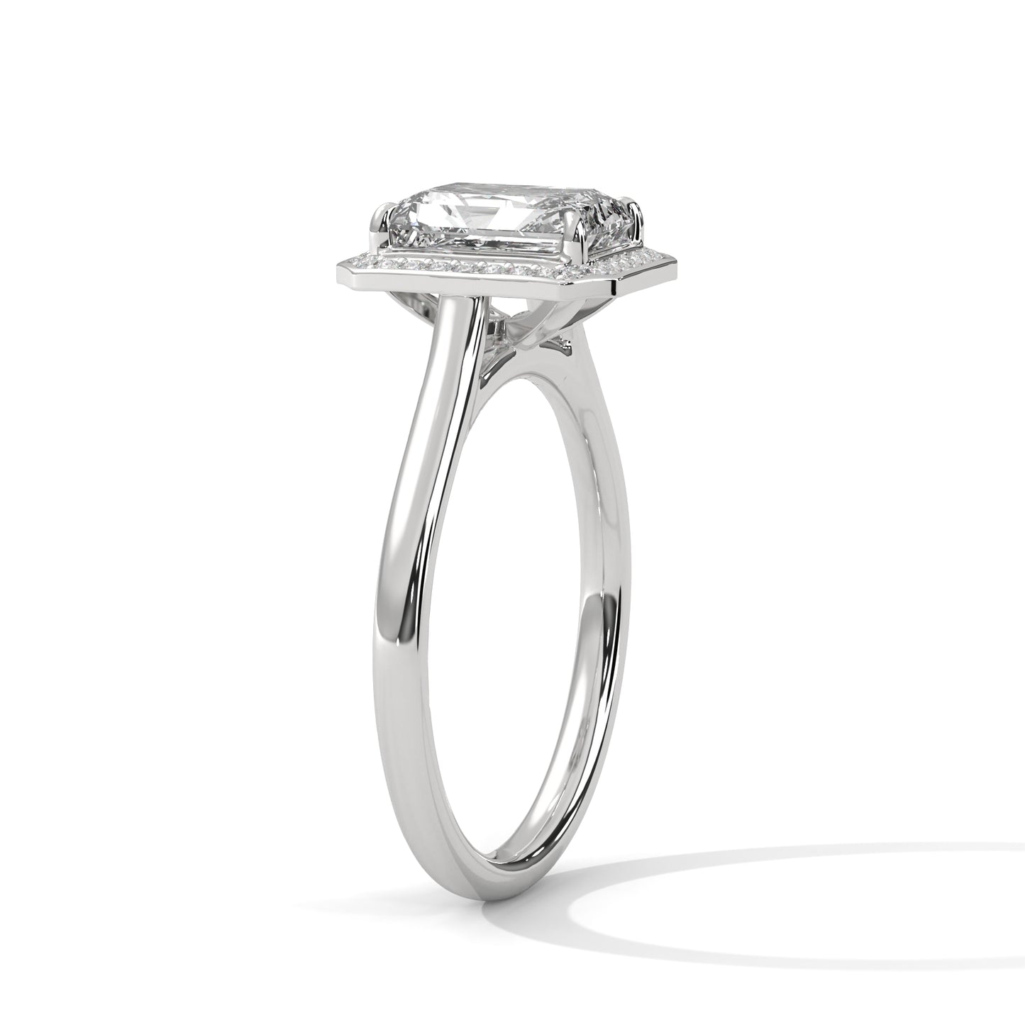 Emerald Cut Moissanite Halo Engagement Ring – White Gold Vintage Bridal Ring