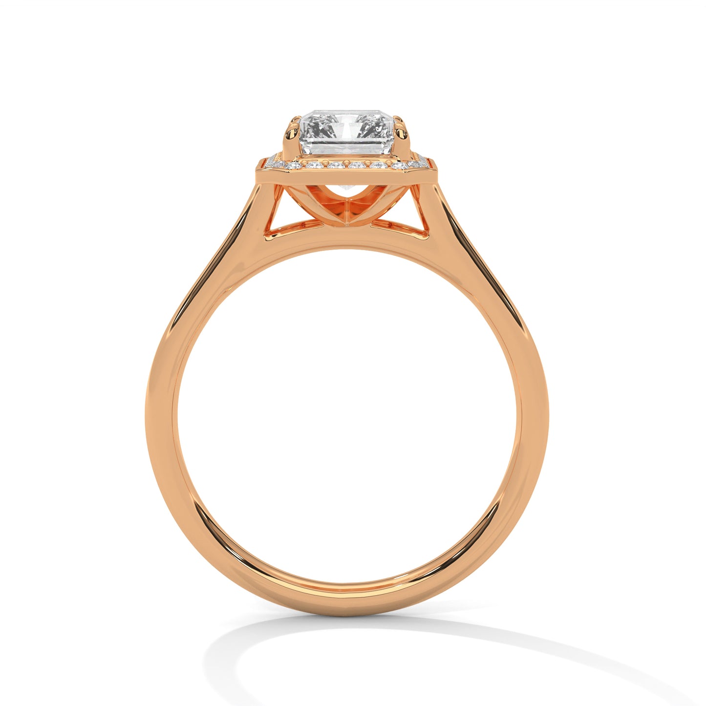 Emerald Cut Moissanite Halo Engagement Ring – White Gold Vintage Bridal Ring