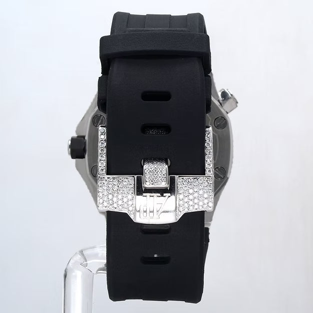 Luxury Black Rubber Strap Watch – Iced Out VVS Moissanite Diamond Automatic Mechanical Outdoor Timepiece for Men