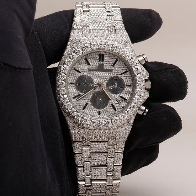 Audemars Piguet Arabic Dial Fully Iced Out Moissanite Diamond Watch – Luxury AP Timepiece for Men