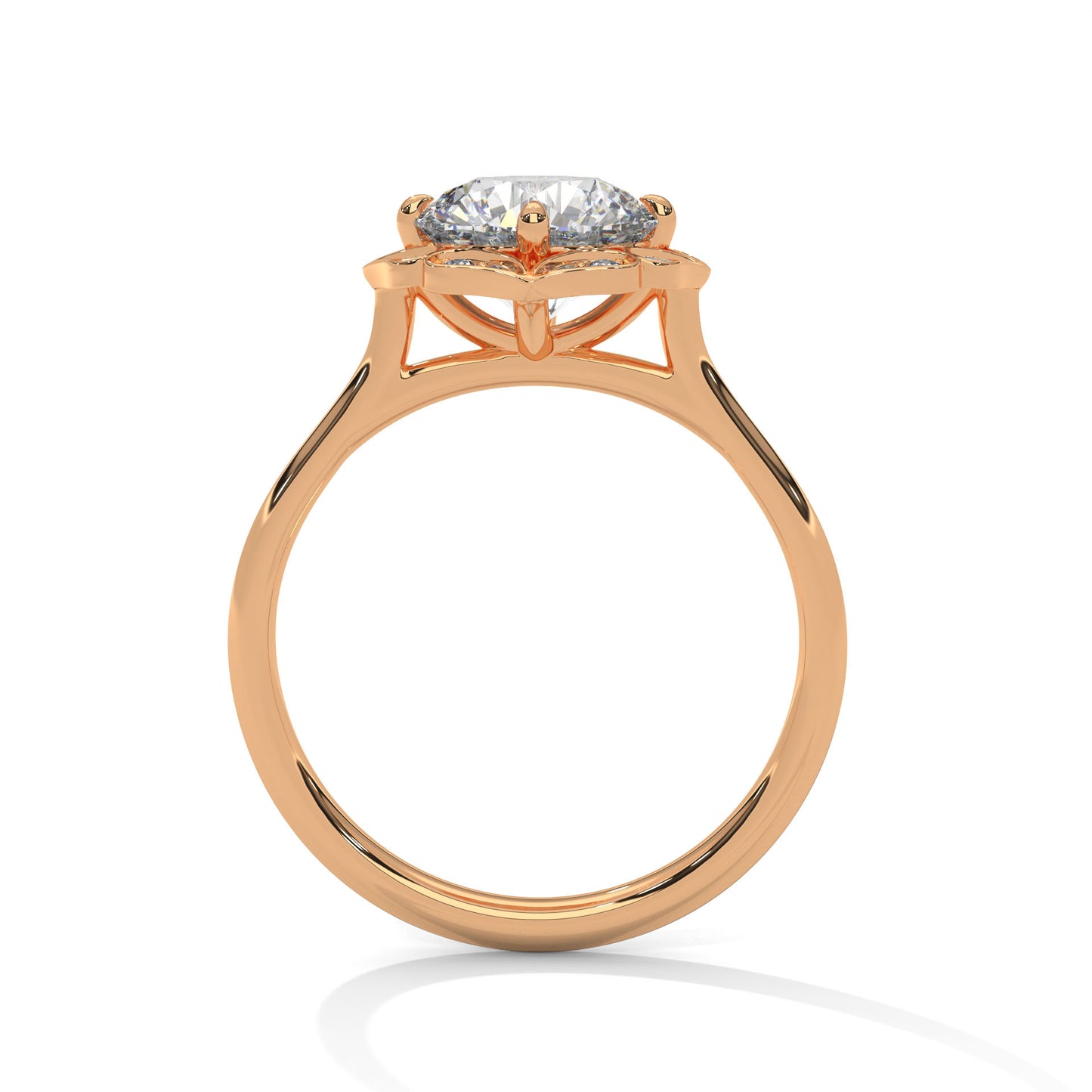 Vintage Floral Halo Moissanite Engagement Ring in Yellow Gold – Round Cut Diamond Alternative
