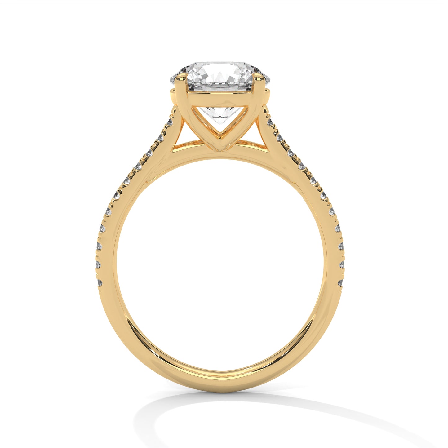 Round Cut Moissanite Engagement Ring – Rose Gold Pave Band Bridal Ring