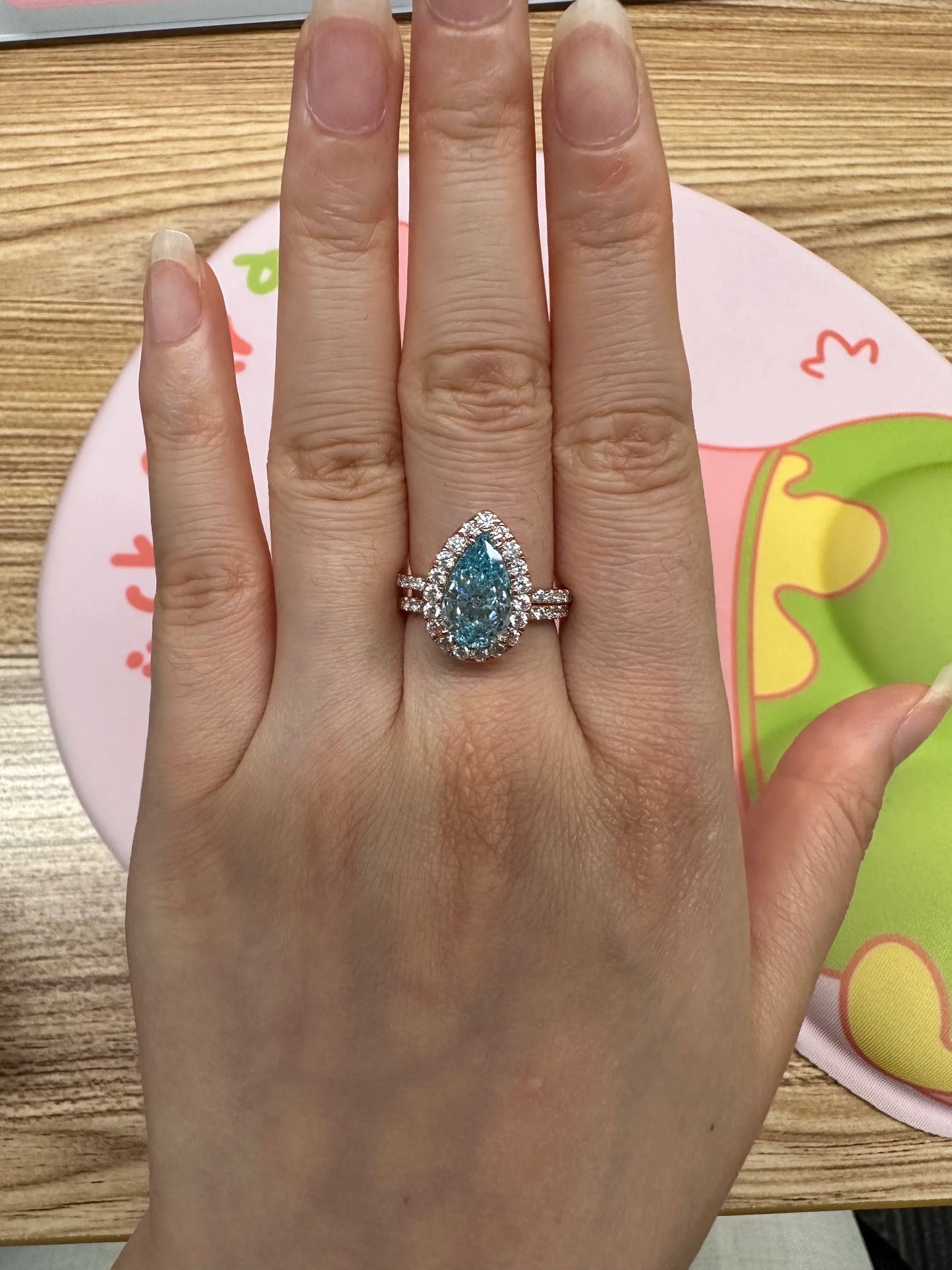 3.0 Ct Pear Cut Cyan Blue Bridal Ring Set | Sterling Silver & 18K Gold Engagement Ring