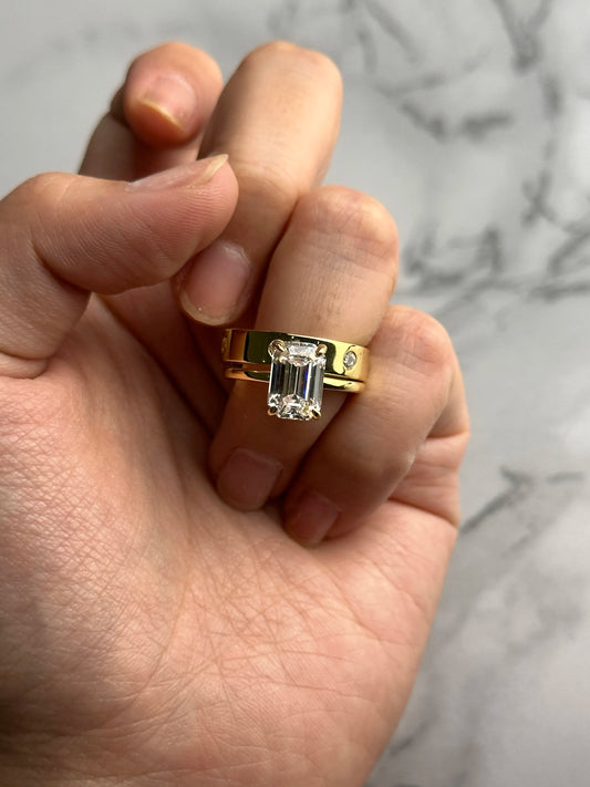 2.50 Ct Emerald Cut Diamond Bridal Ring Set | Solitaire Prong Set in Solid Gold & Sterling Silver