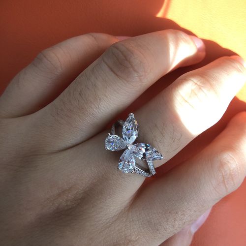 Women’s Marquise Cut Butterfly Ring | 3.50 Ct Pave & Prong Setting | Sterling Silver & Solid Gold