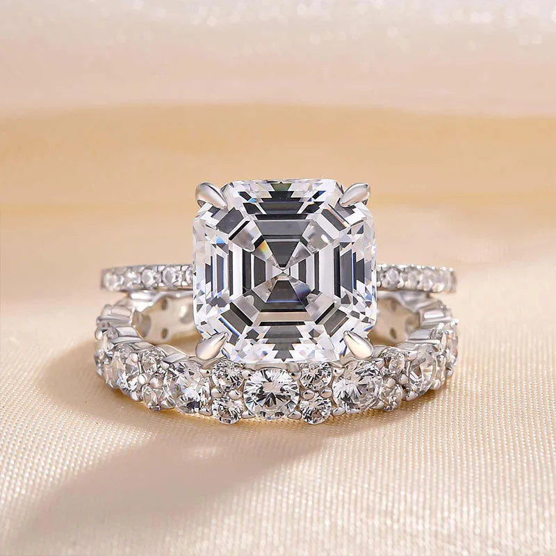 3.0 Ct Asscher Cut Bridal Ring Set | 14K Gold & Sterling Silver Women’s Ring