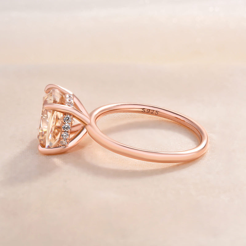 3.50 Ct Cushion Cut Champagne Solitaire Ring for Women | Halo & Prong Setting | Rose Gold and Silver