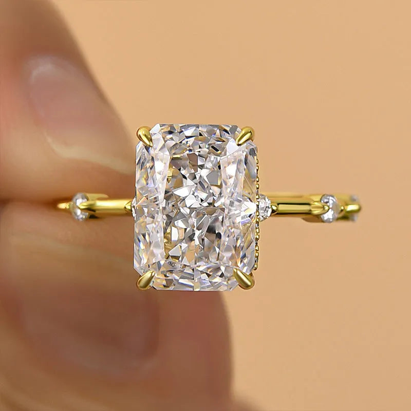 3.0 Ct Radiant Cut Hidden Halo Ring for Women | Solitaire Prong Setting in Silver & Gold