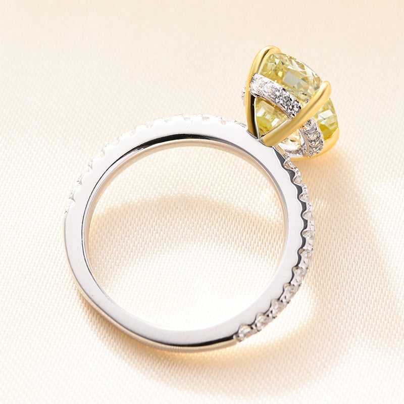 Oval Cut 3.0 Ct Solitaire Halo Ring | Light Yellow Simulated Stone | Solid Gold & Silver