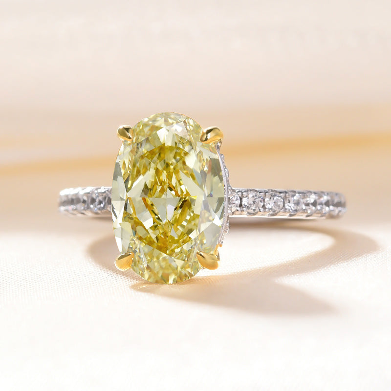 Oval Cut 3.0 Ct Solitaire Halo Ring | Light Yellow Simulated Stone | Solid Gold & Silver