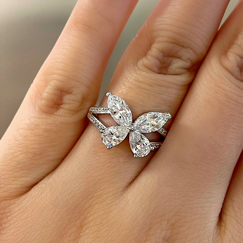 Women’s Marquise Cut Butterfly Ring | 3.50 Ct Pave & Prong Setting | Sterling Silver & Solid Gold