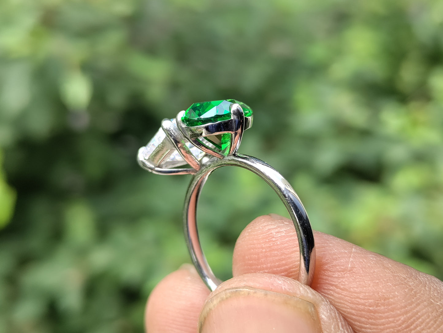 Toi et Moi Ring | 3.0 Ct Radiant & Pear Cut Green Stone Women's Ring | Solitaire in 10K Gold & Silver