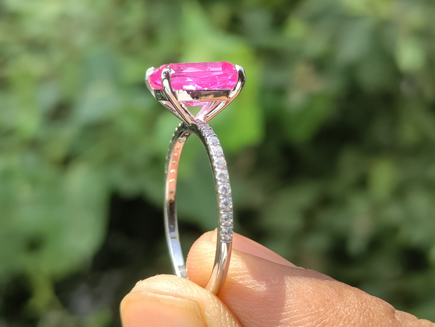 3.0 Ct Cushion Cut Solitaire Ring for Women | Light Pink Halo Ring in 10K Gold & Sterling Silver