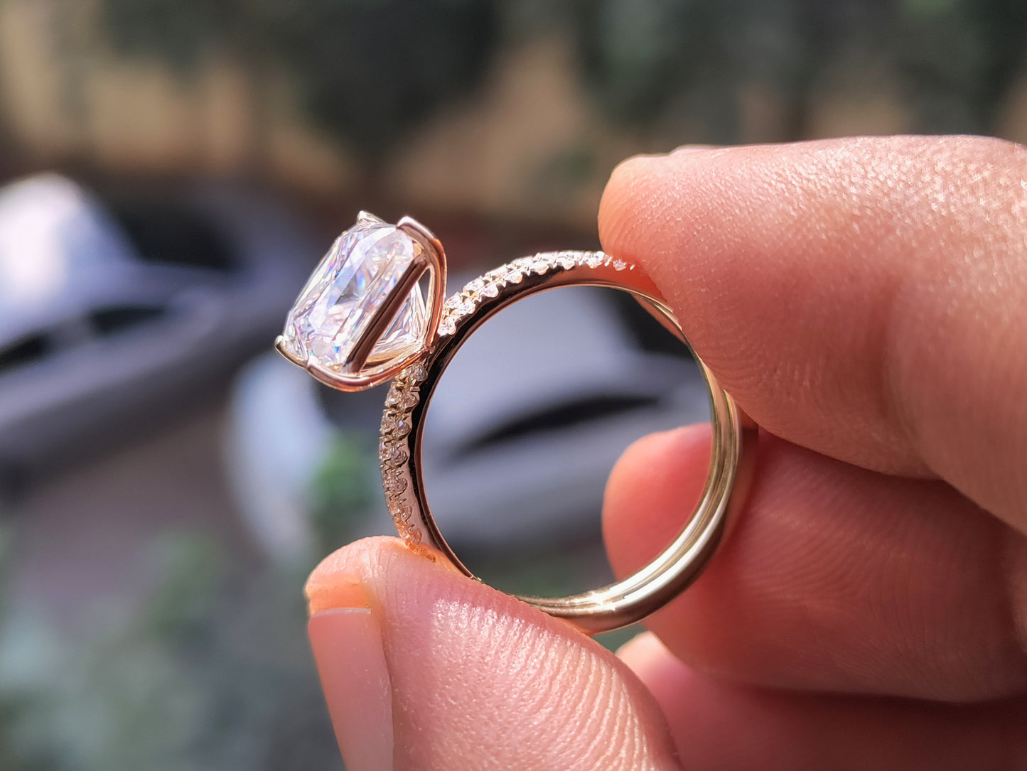 3.0 Ct Princess Cut Halo Bridal Ring Set | Prong Setting Rose Gold & Sterling Silver Women's Ring