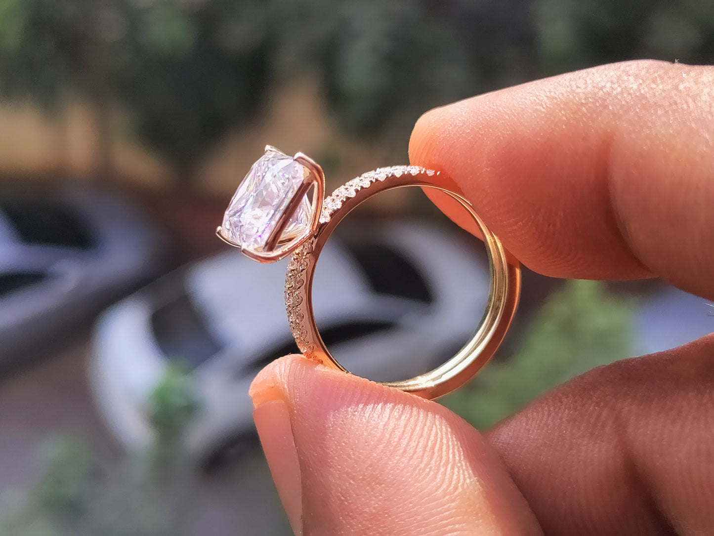 3.0 Ct Princess Cut Halo Bridal Ring Set | Prong Setting Rose Gold & Sterling Silver Women's Ring