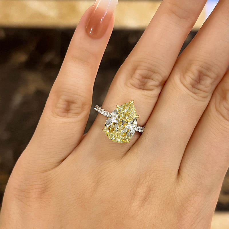 Pear Cut 3.0 Ct Engagement Ring for Women | Light Yellow Stone in 925 Silver & 14K Gold